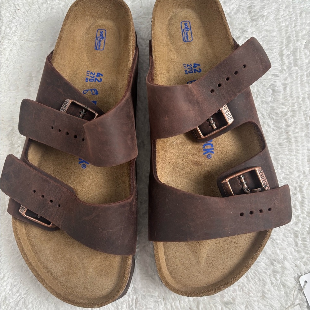 Brand New Birkenstock Brown Leather Sandals with Buckles